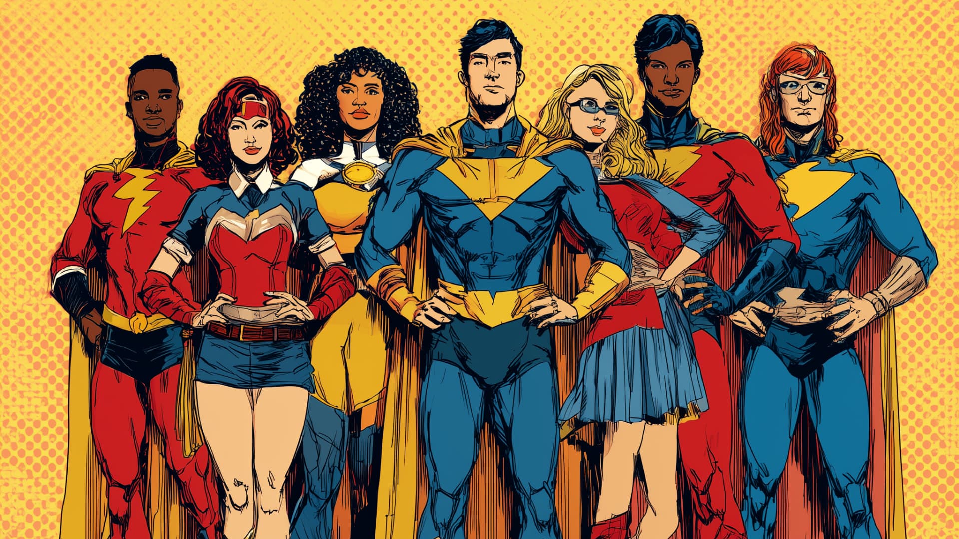 Colorful comic book superhero team