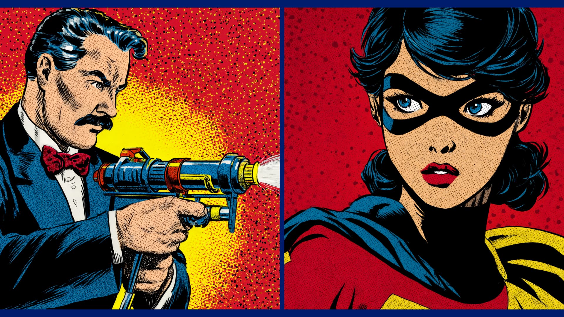 Comic book heroes with ray gun